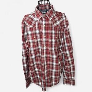 Wrangler Retro Premium Men's Large Slim Fit Western Red Plaid Pearl Snap Shirt